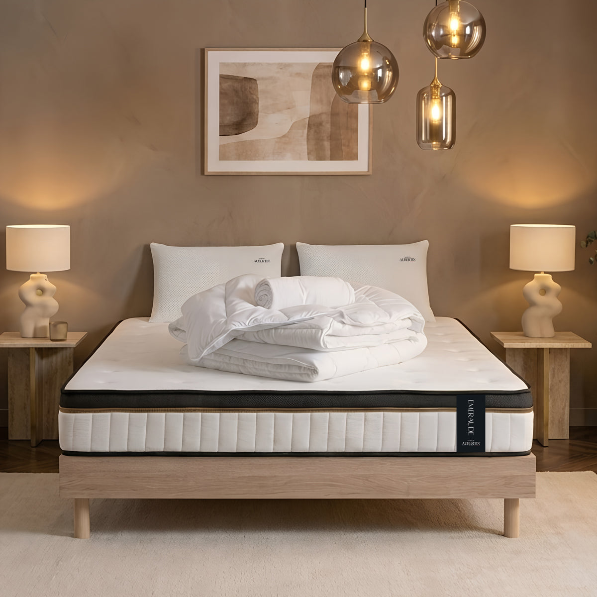 Ensemble literie EMERAUDE + accessoires - 24 cm d'épaisseur - Accueil moelleux, soutien mi-ferme