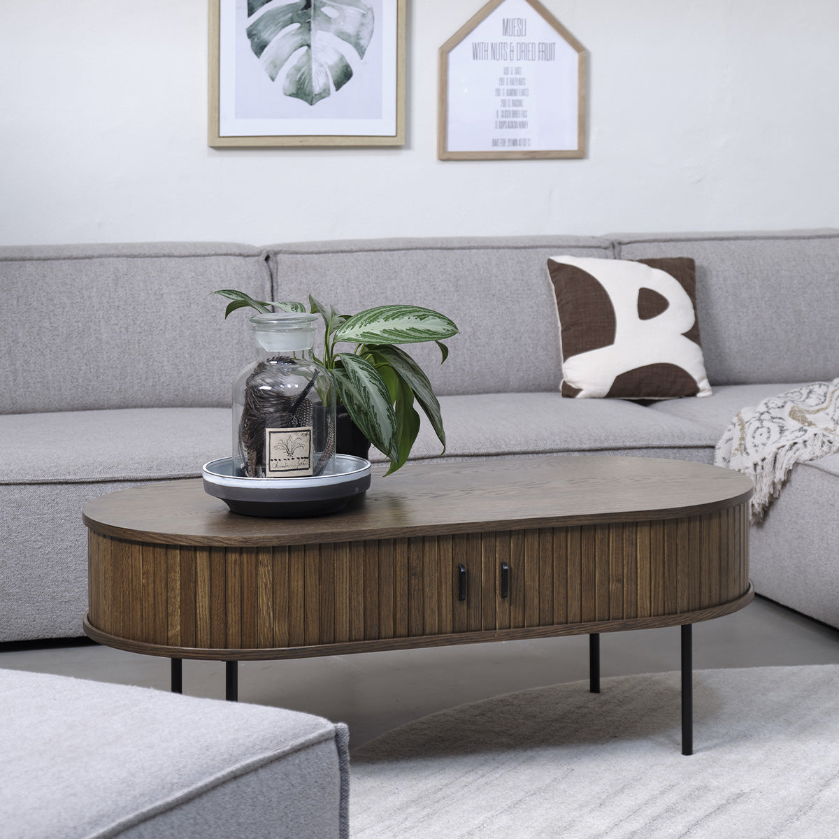 Table basse ovale 120 cm 2 portes - Bois - ALBA