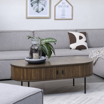 Table basse ovale 120 cm 2 portes - Bois - ALBA