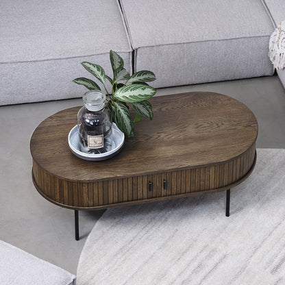 Table basse ovale 120 cm 2 portes - Bois - ALBA