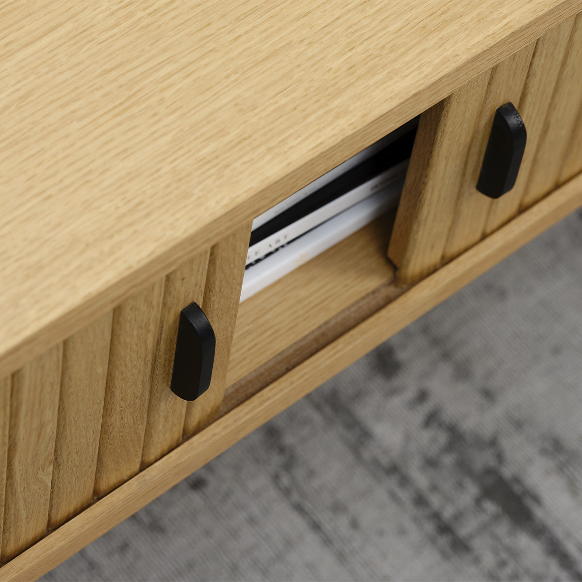 Table basse ovale 120 cm 2 portes - Bois - ALBA