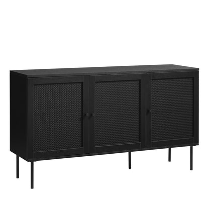 Buffet 140 cm 3 portes - Bois et cannage noirs - MANAROLA