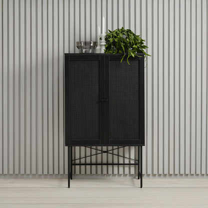 Buffet haut 2 portes - Bois et cannage noirs - MANAROLA