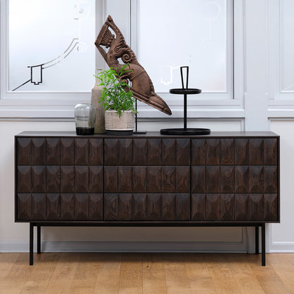 Buffet 160 cm 2 portes 3 tiroirs - Bois foncé - POSADA