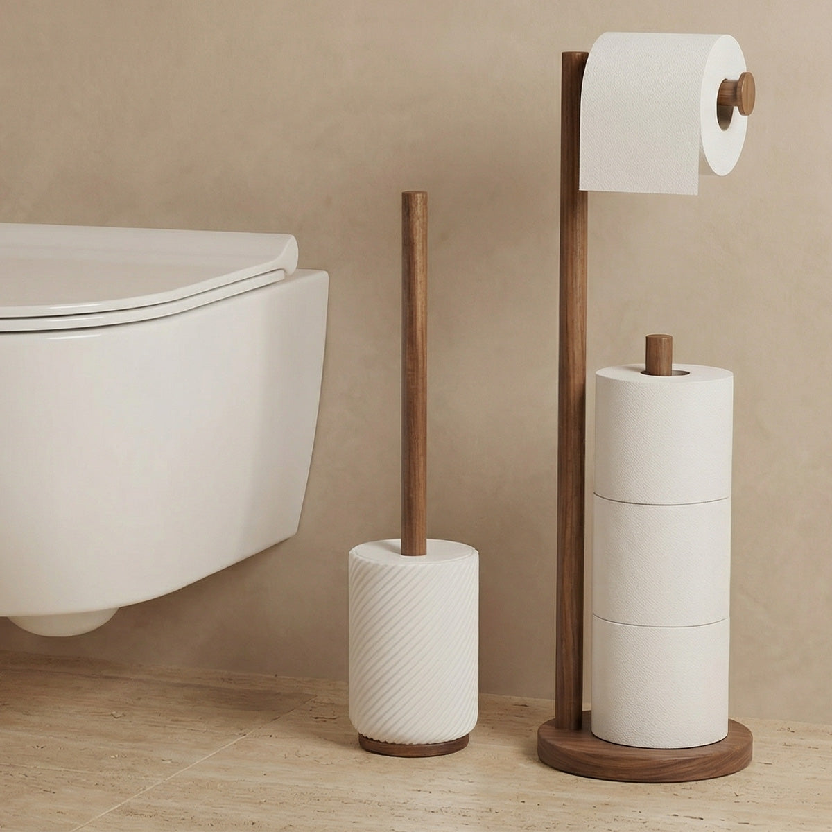 Brosse WC - Résine blanche et bois - ASCOLI