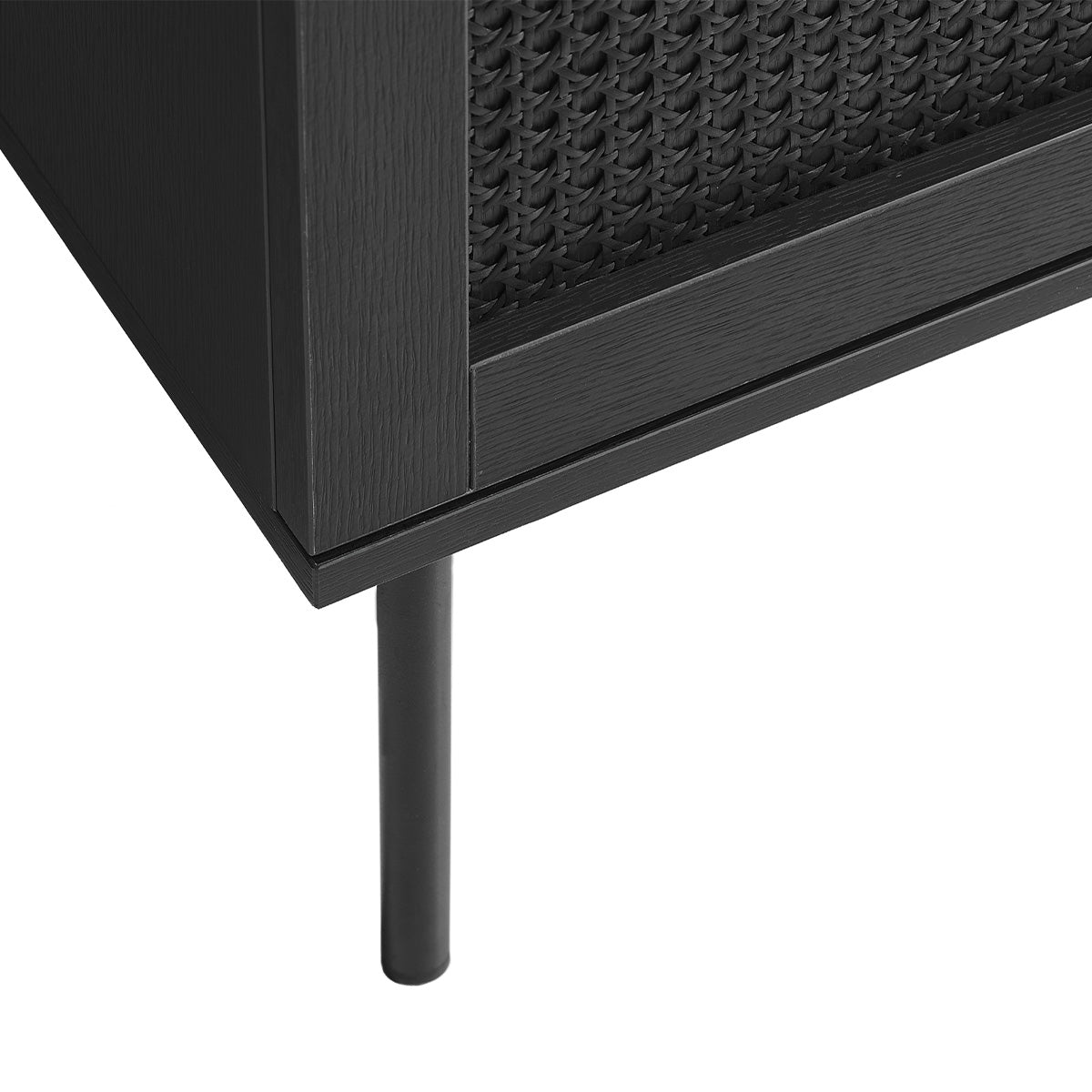 Meuble TV 120 cm 2 portes - Bois et cannage noirs - MANAROLA