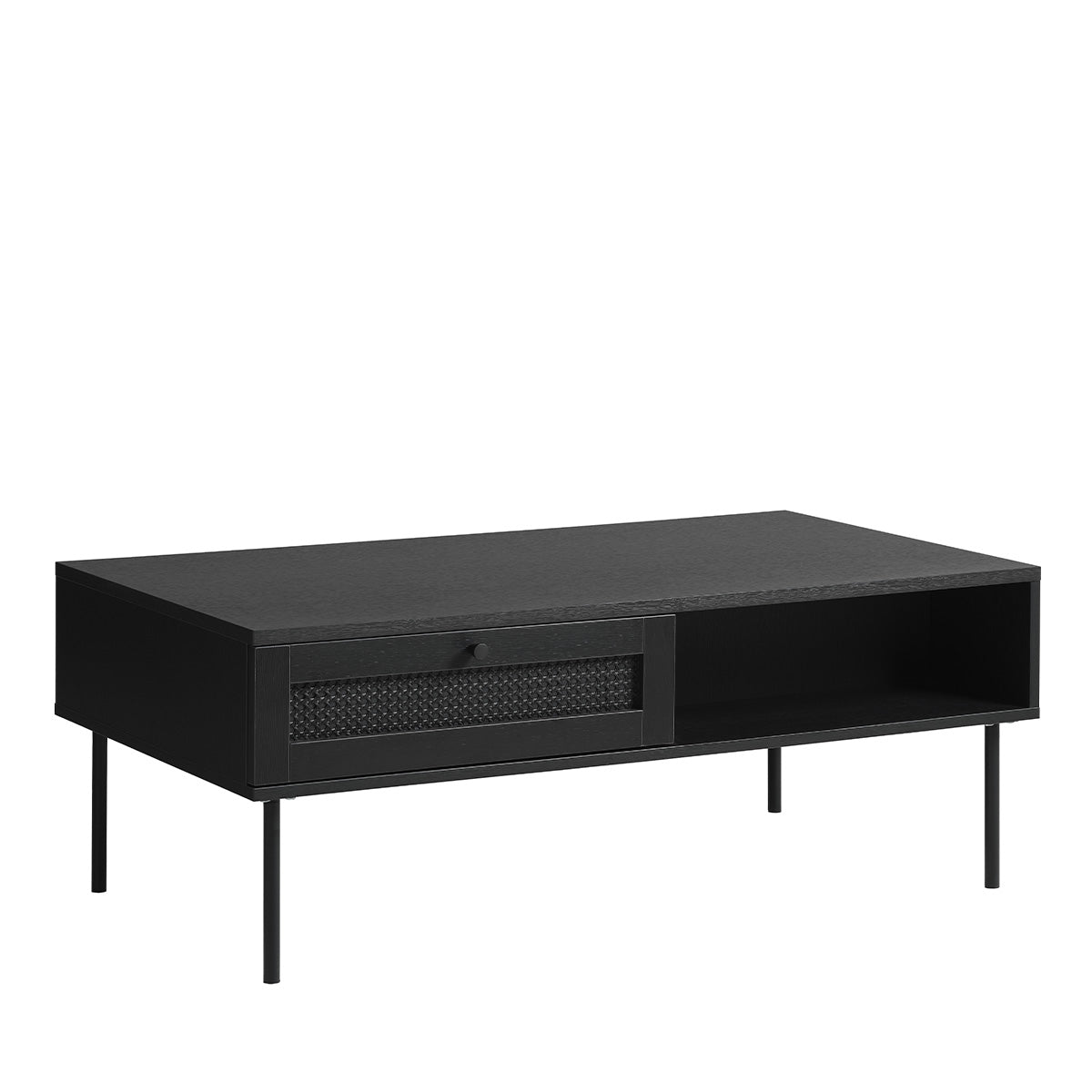 Table basse 110 cm 1 tiroir - Bois et cannage noirs - MANAROLA