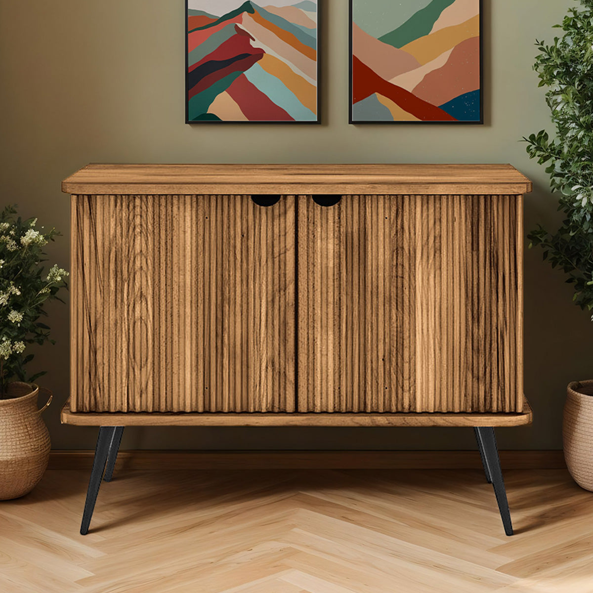 Buffet 97 cm 2 portes - Bois massif hêtre - AMALFI