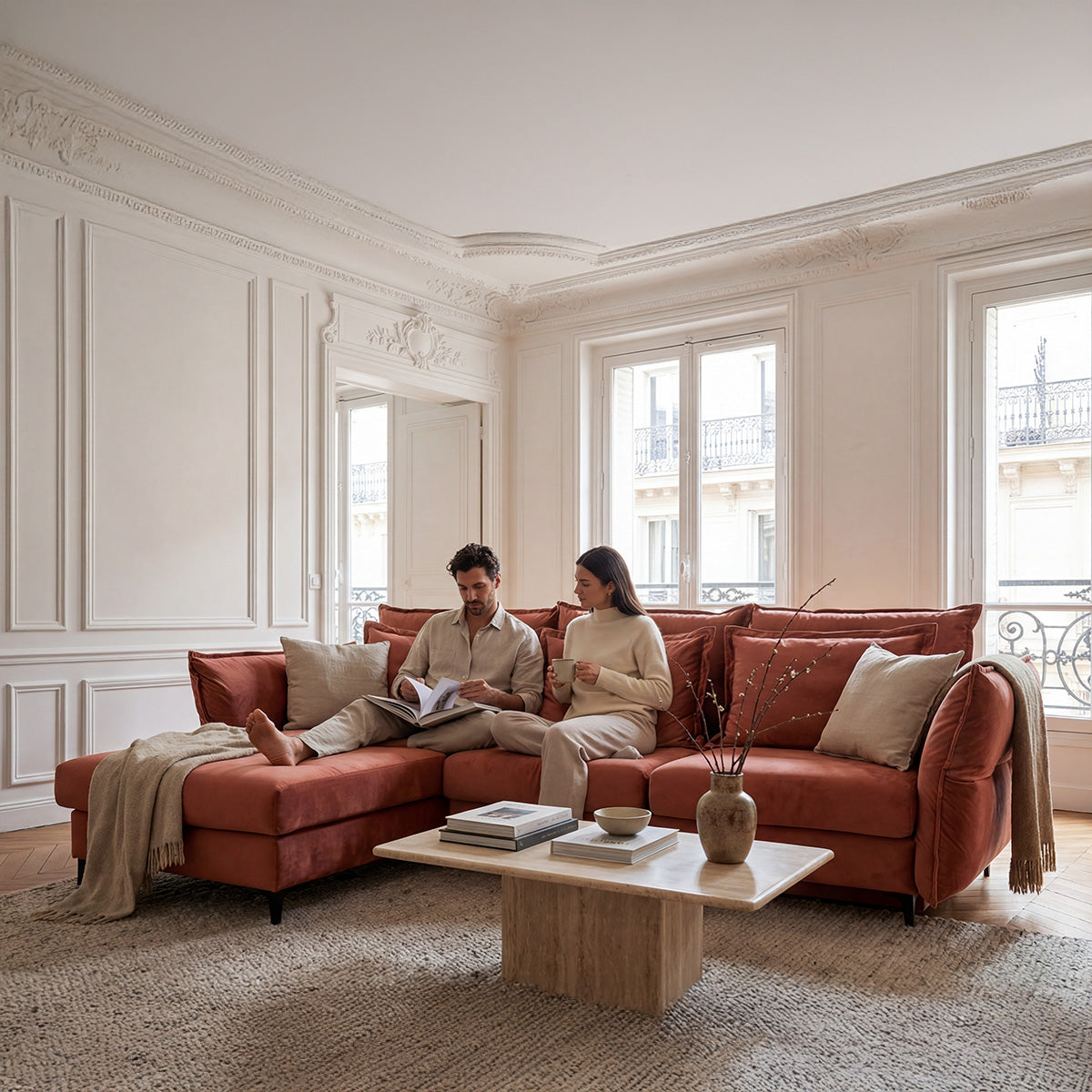 Canapé d'angle convertible - 3 places - Velours - VERDURO