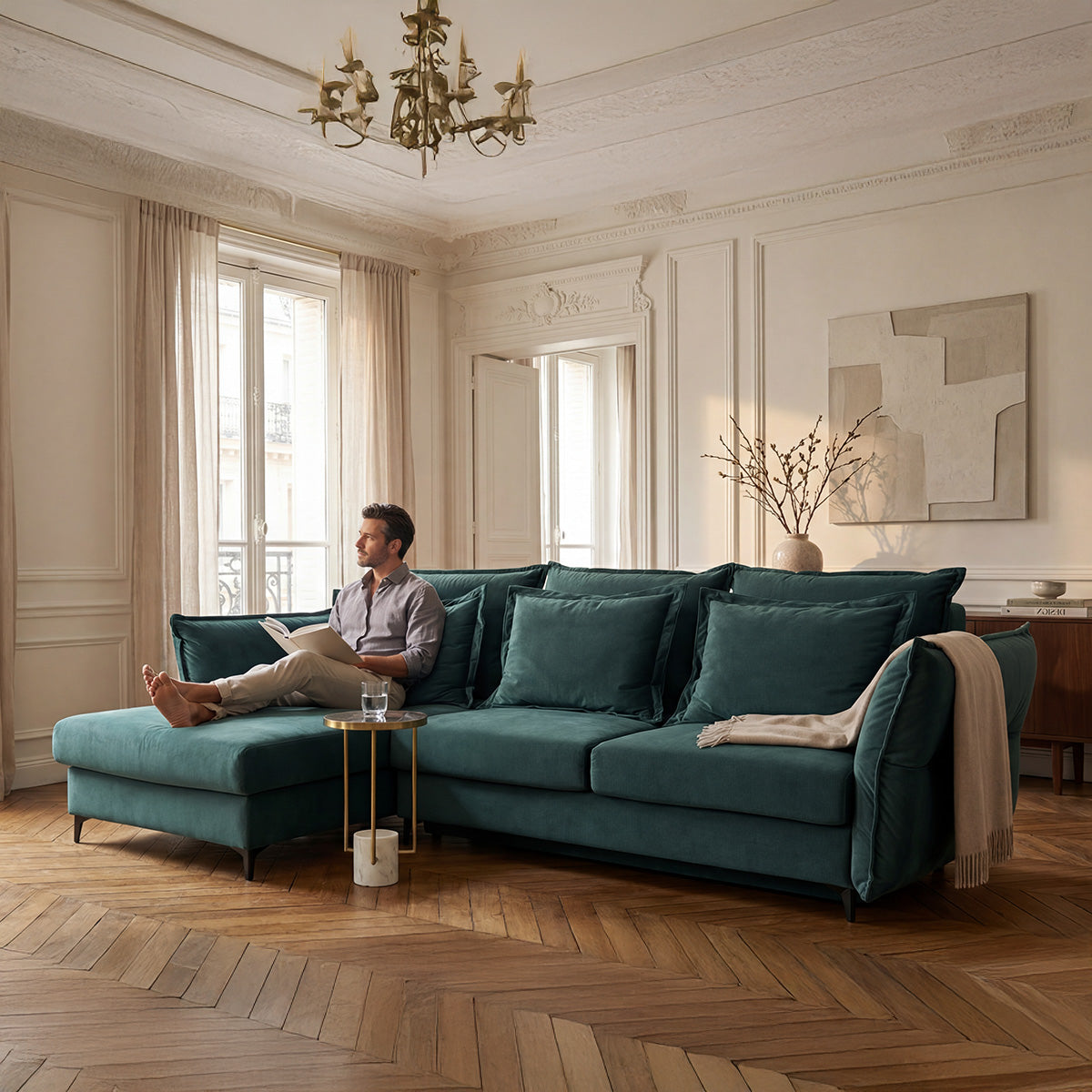 Canapé d'angle convertible - 3 places - Velours - VERDURO