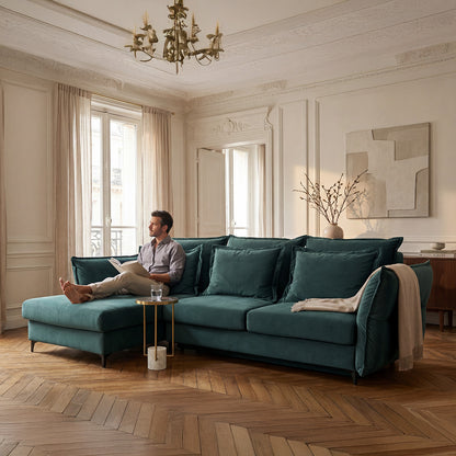 Canapé d'angle convertible - 3 places - Velours - VERDURO