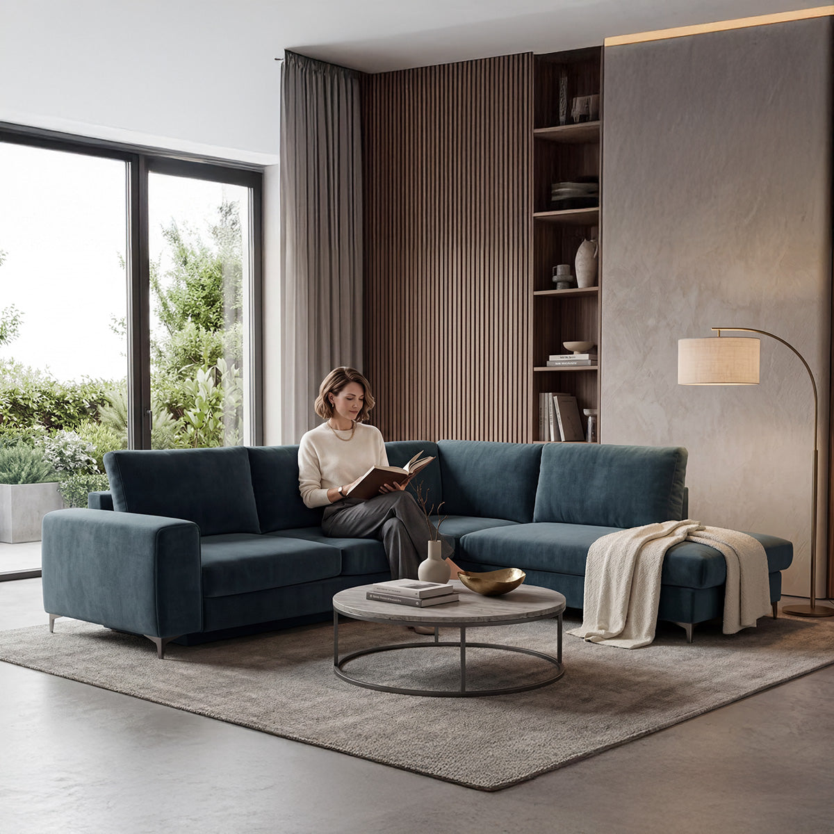 Canapé d'angle convertible - 4 places - Velours - FIESOLE