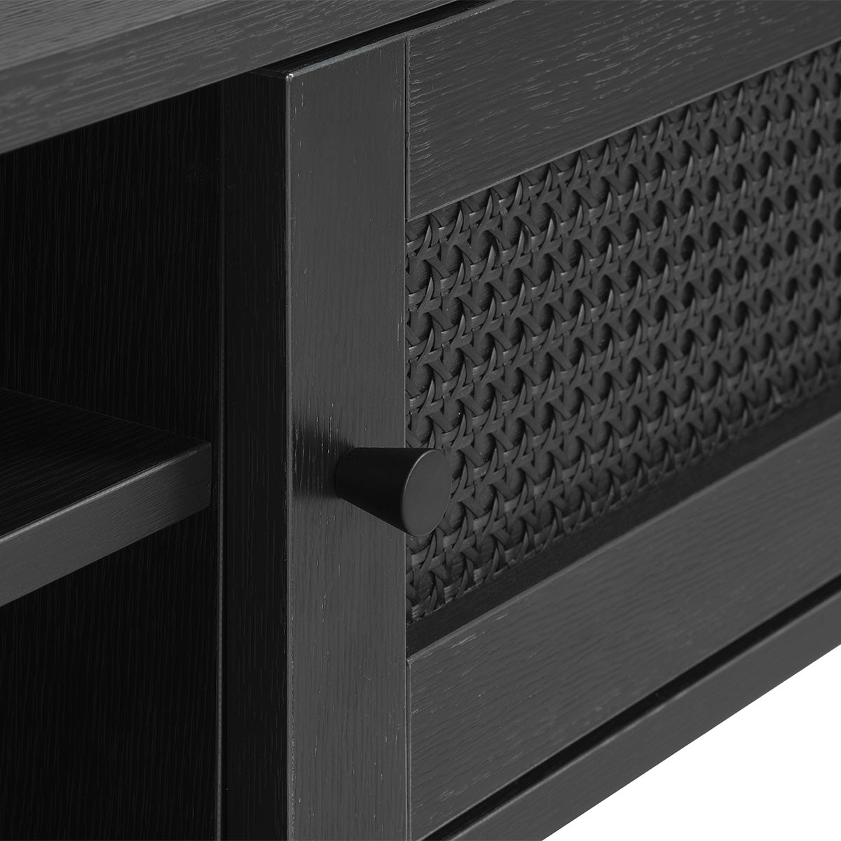 Meuble TV 120 cm 2 portes - Bois et cannage noirs - MANAROLA