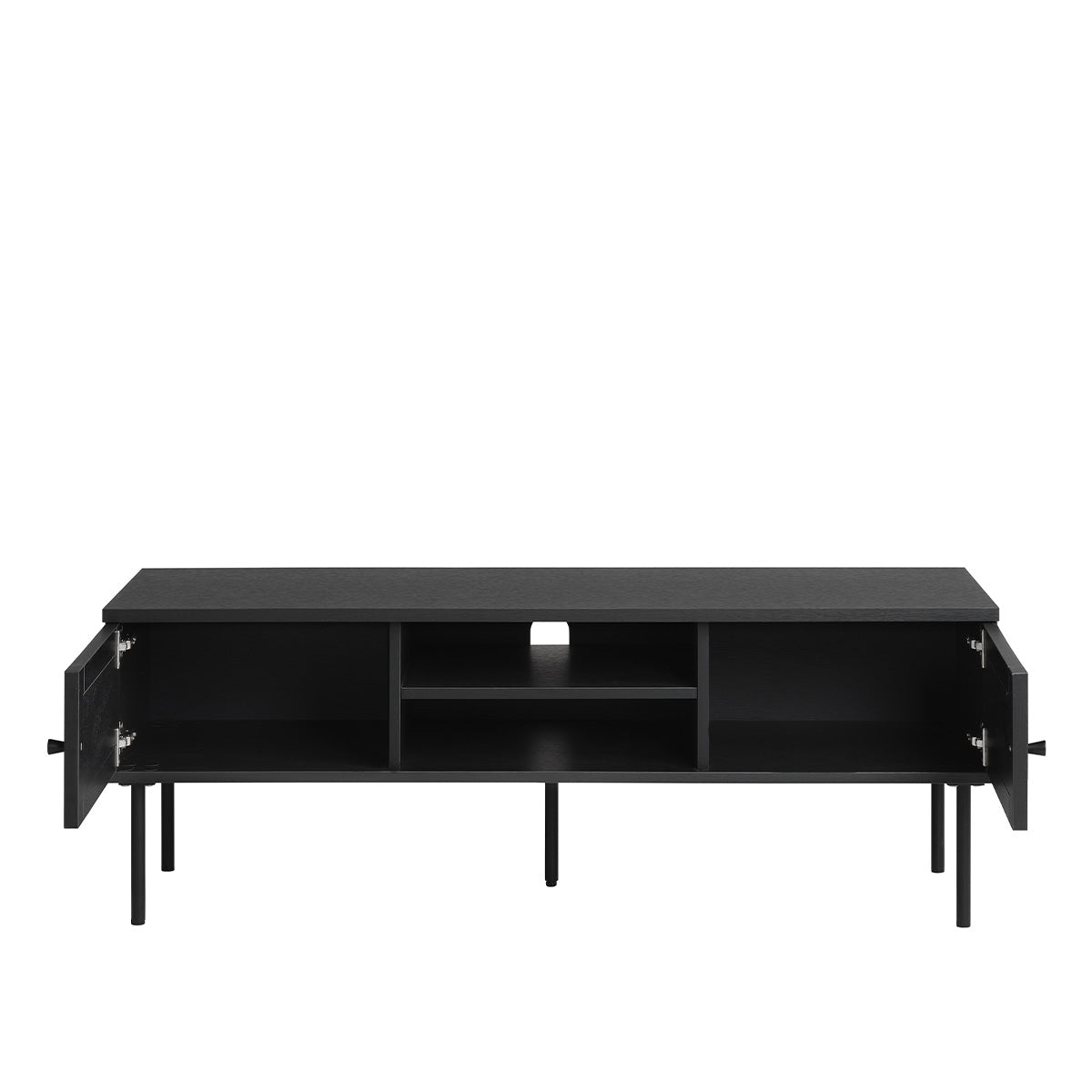 Meuble TV 120 cm 2 portes - Bois et cannage noirs - MANAROLA