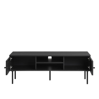Meuble TV 120 cm 2 portes - Bois et cannage noirs - MANAROLA