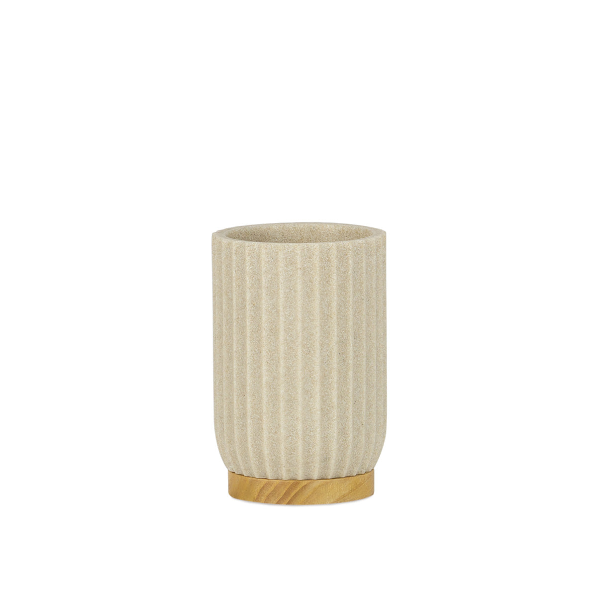 Pot brosse à dents - Résine beige et bois - OCEANO