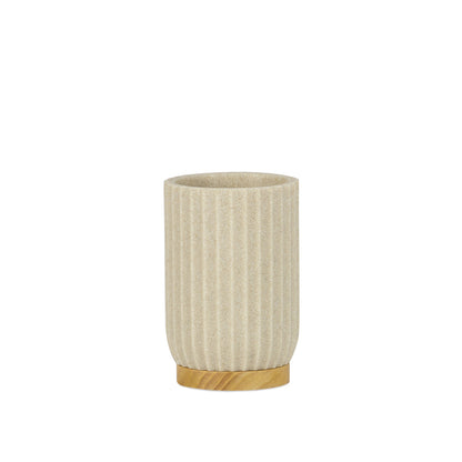 Pot brosse à dents - Résine beige et bois - OCEANO