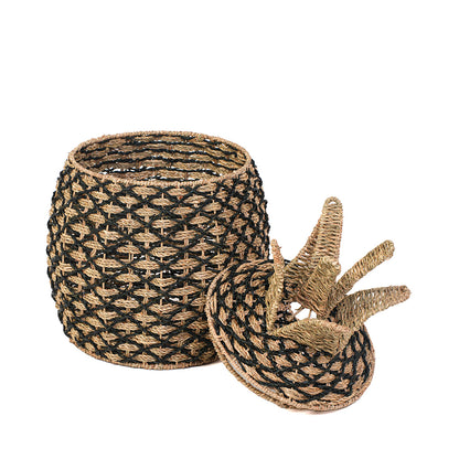 Panier jonc de mer naturel et noir - ANANAS