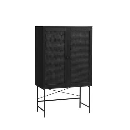 Buffet haut 2 portes - Bois et cannage noirs - MANAROLA