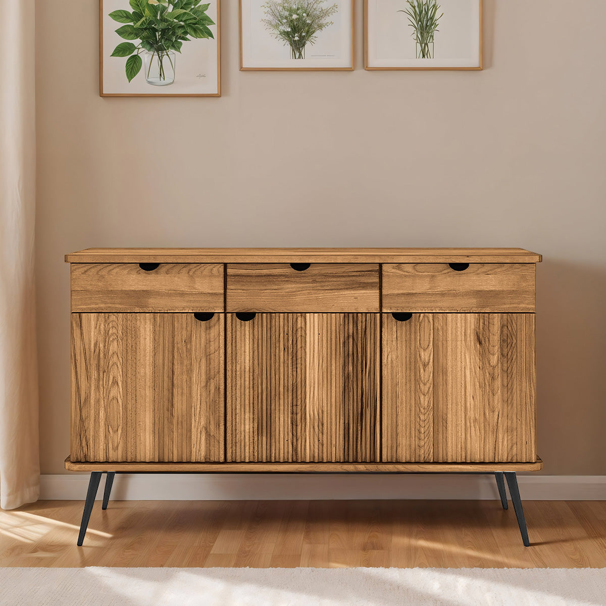 Buffet 144 cm 3 portes 3 tiroirs - Bois massif hêtre - AMALFI
