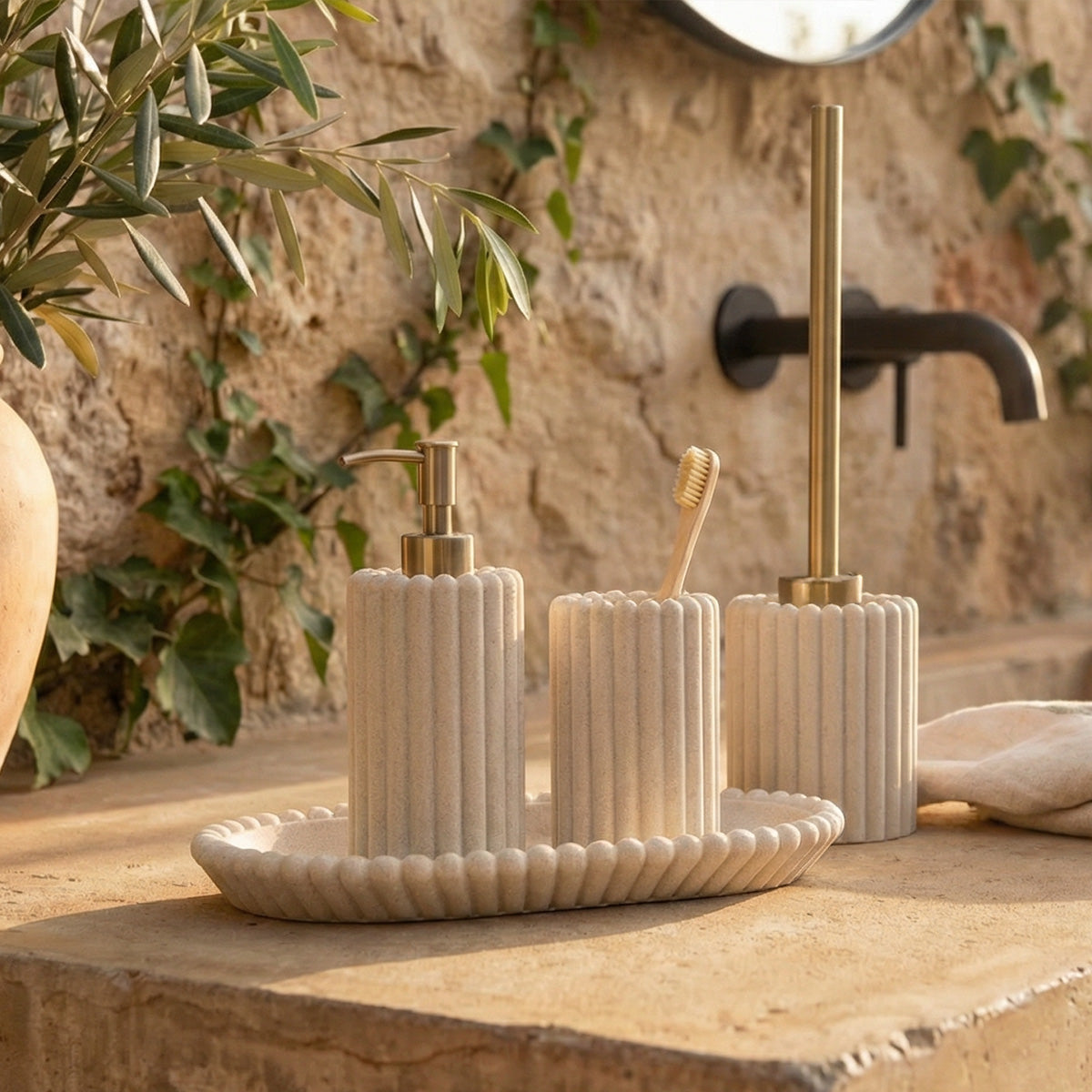 Set salle de bain - Résine beige - LUGANO