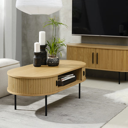 Table basse ovale 120 cm 2 portes - Bois - ALBA