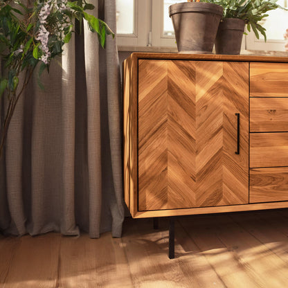 Meuble bas 144 cm 2 portes - Bois massif hêtre - PAOLA