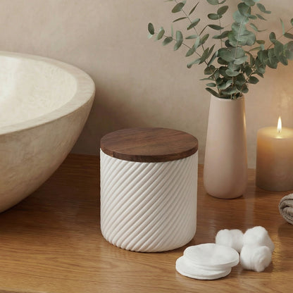Boîte à coton - Résine blanche et bois - ASCOLI