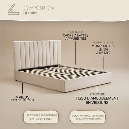 Lit coffre - Velours beige - GIULIA