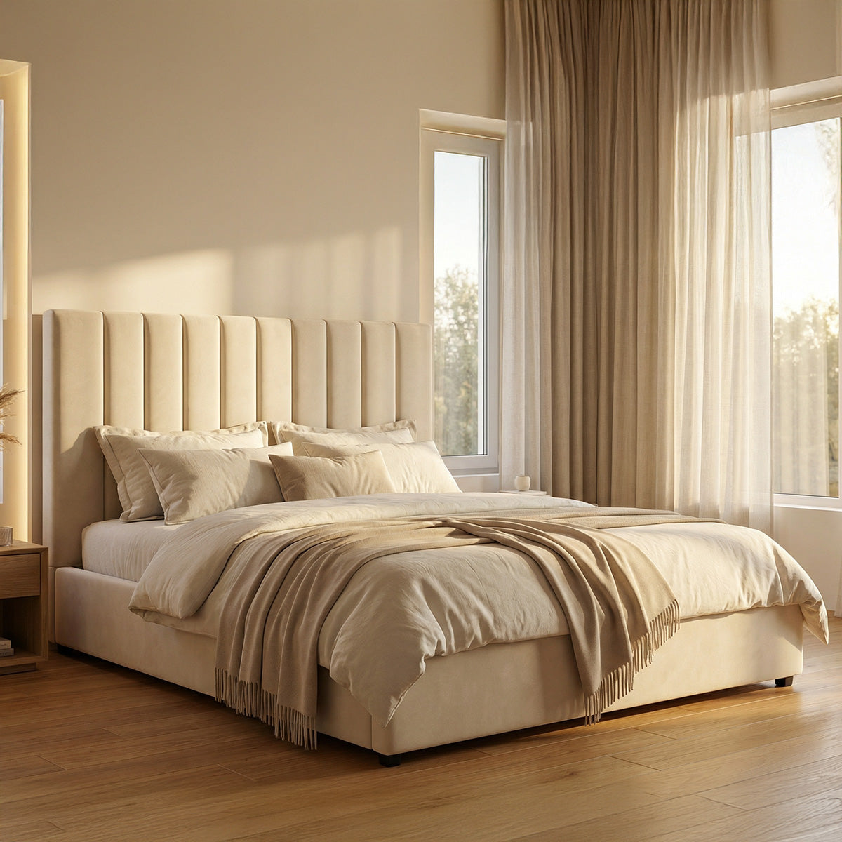 Lit coffre - Velours beige - GIULIA