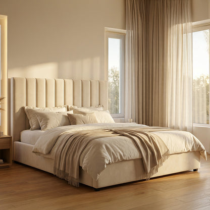 Lit coffre - Velours beige - GIULIA