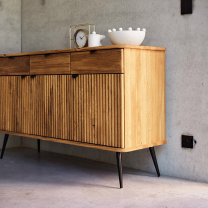 Buffet 144 cm 3 portes 3 tiroirs - Bois massif hêtre - AMALFI