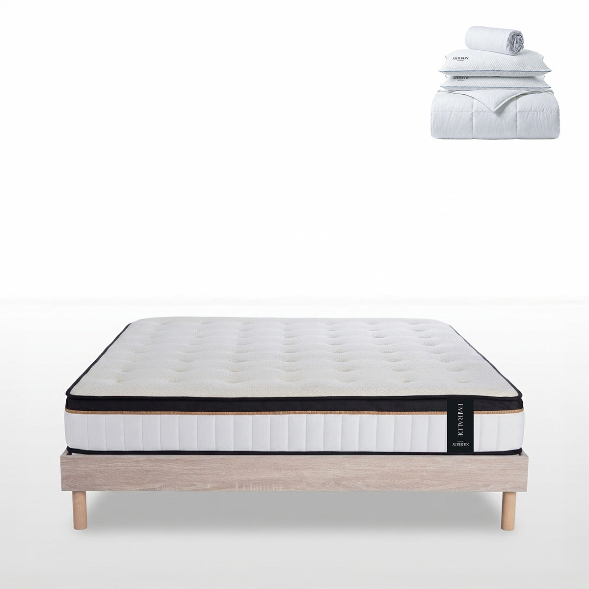 Ensemble literie EMERAUDE + accessoires - 24 cm d'épaisseur - Accueil moelleux, soutien mi-ferme