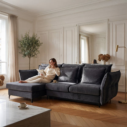 Canapé d'angle convertible - 3 places - Velours - VERDURO