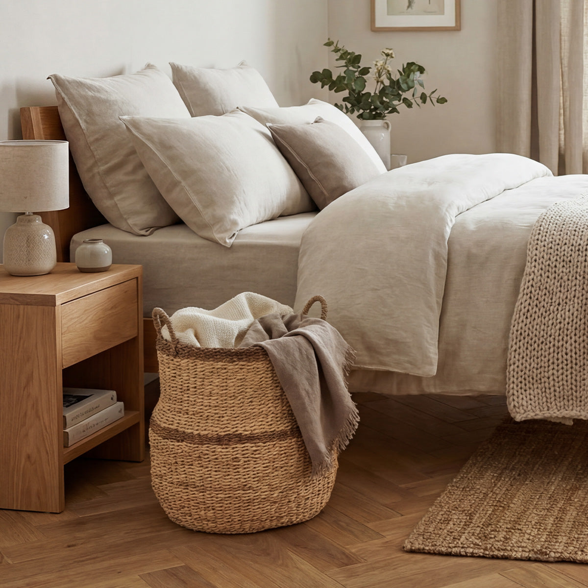 Panier jonc de mer naturel - BICOLORE