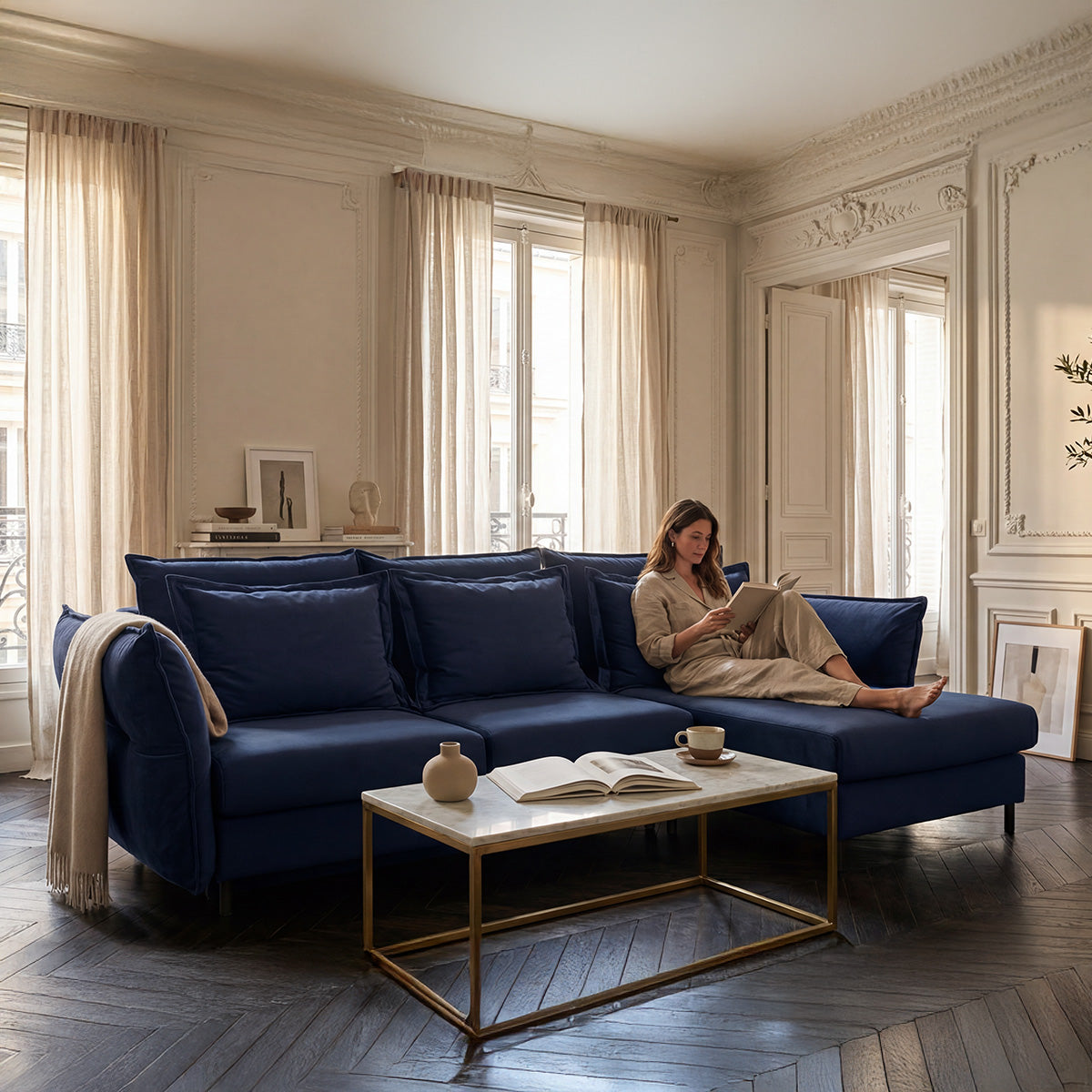 Canapé d'angle convertible - 3 places - Velours - VERDURO