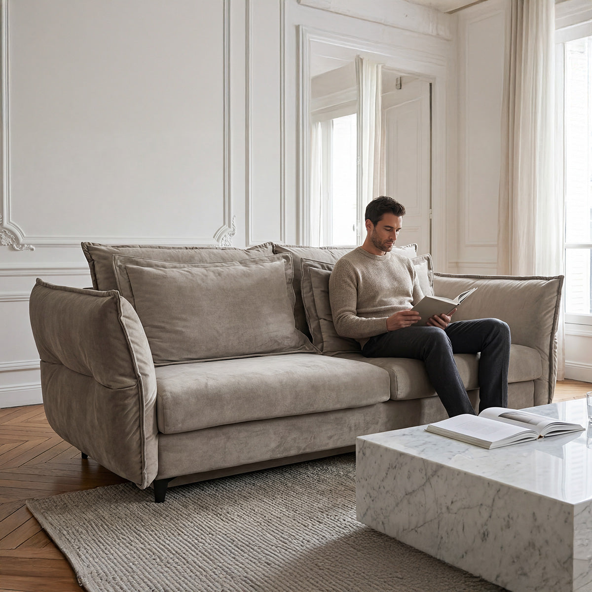 Canapé droit convertible - 3 places - Velours - VERDURO