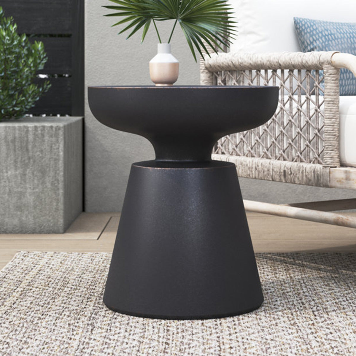 Table d'appoint ronde ø45cm - Effet ciment noir - NERO