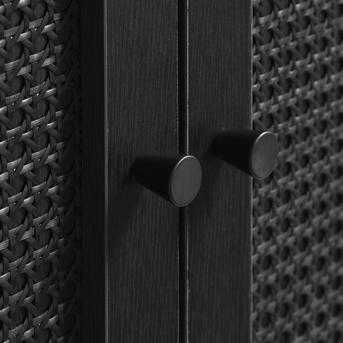 Buffet haut 2 portes - Bois et cannage noirs - MANAROLA