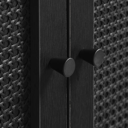 Buffet haut 2 portes - Bois et cannage noirs - MANAROLA