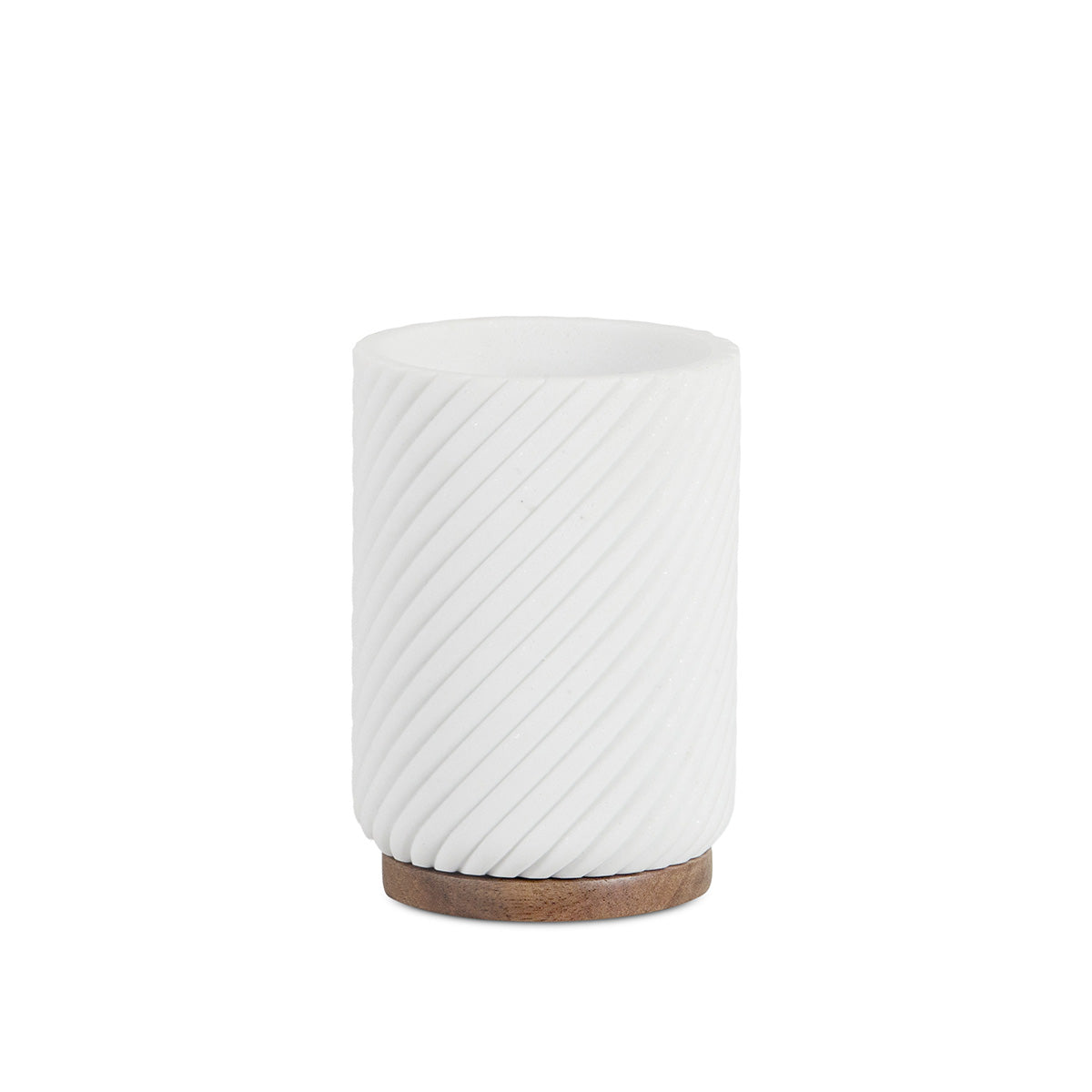 Pot brosse à dents - Résine blanche et bois - ASCOLI