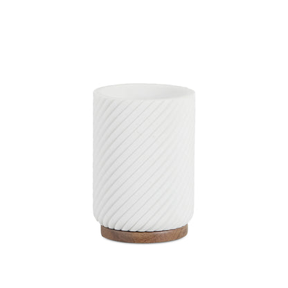 Pot brosse à dents - Résine blanche et bois - ASCOLI