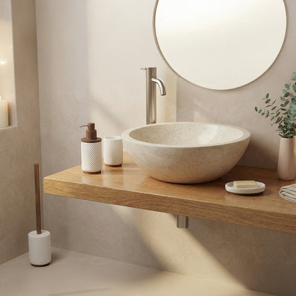 Set salle de bain - Résine blanche et bois - ASCOLI