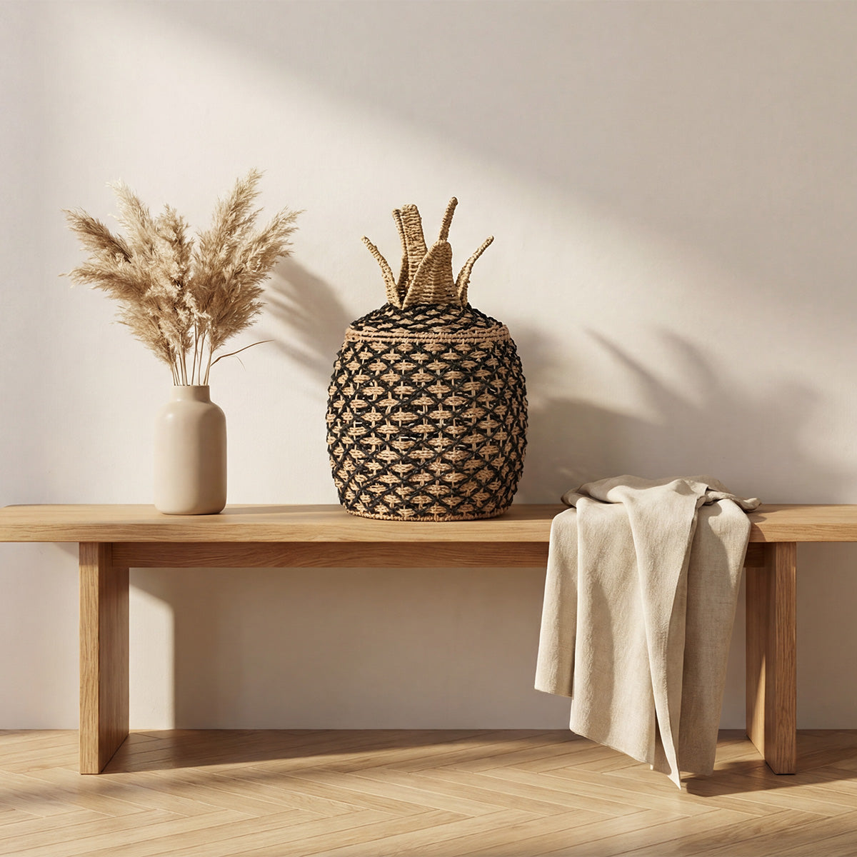 Panier jonc de mer naturel et noir - ANANAS
