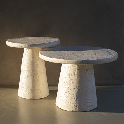 Table basse ronde ø60 cm - Effet travertin - JUNO