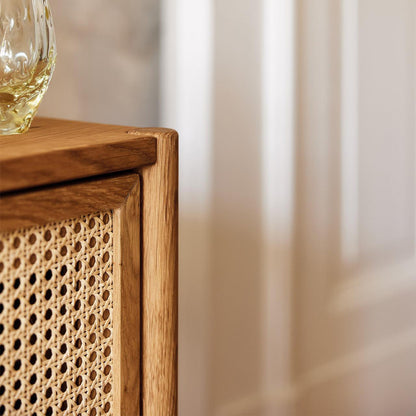 Meuble bas 142 cm 2 portes - Bois massif hêtre et rotin - SOGNO