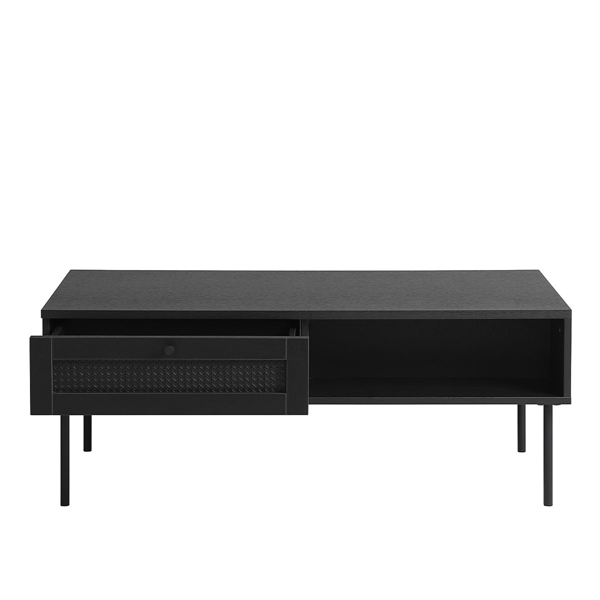Table basse 110 cm 1 tiroir - Bois et cannage noirs - MANAROLA