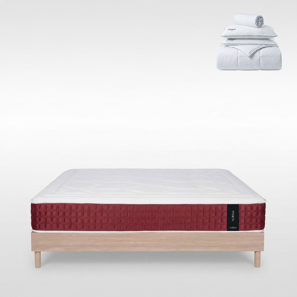Ensemble Matelas+sommier Ressorts PASSION + accessoires - 32 cm d'épaisseur - Accueil moelleux, soutien ferme