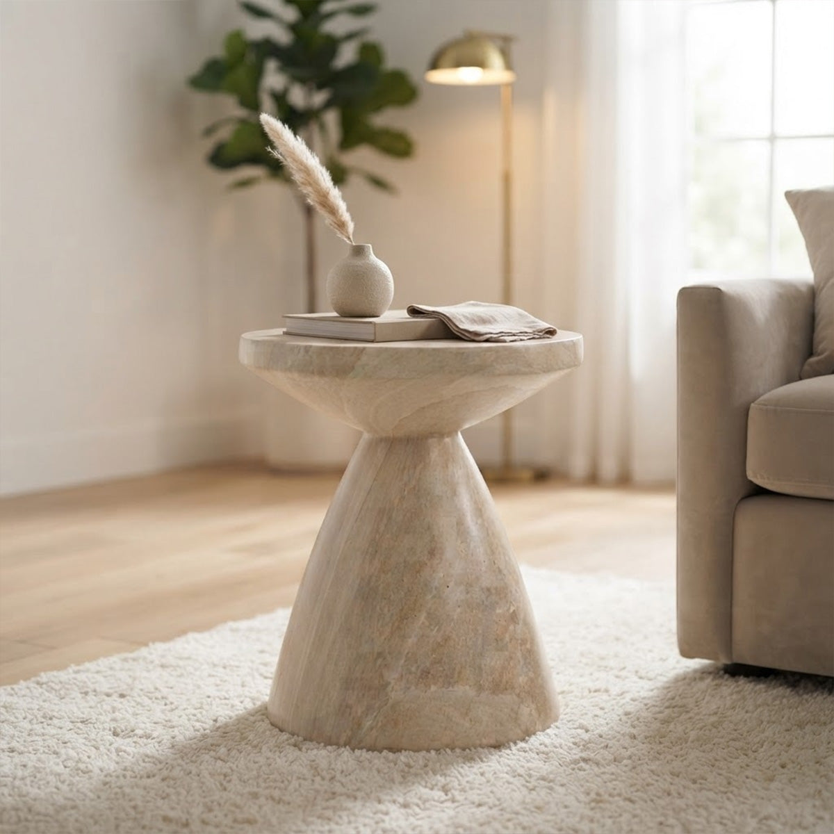 Table d'appoint ronde ø45cm - Effet travertin - SABBIA