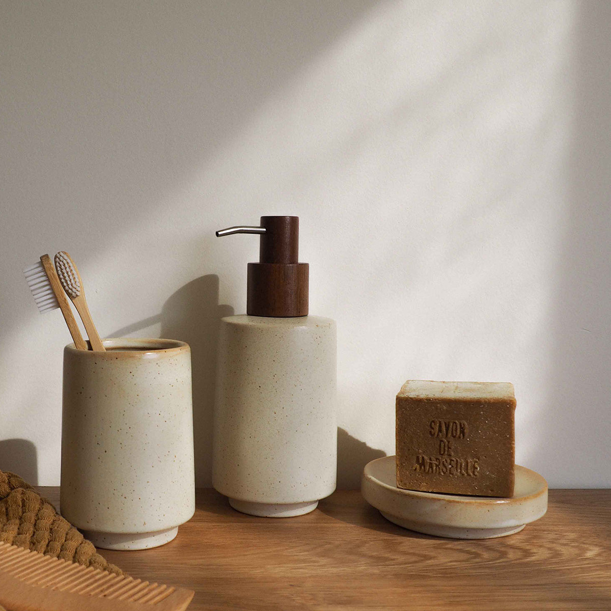 Pot brosse à dents - Céramique beige - ARMONIA